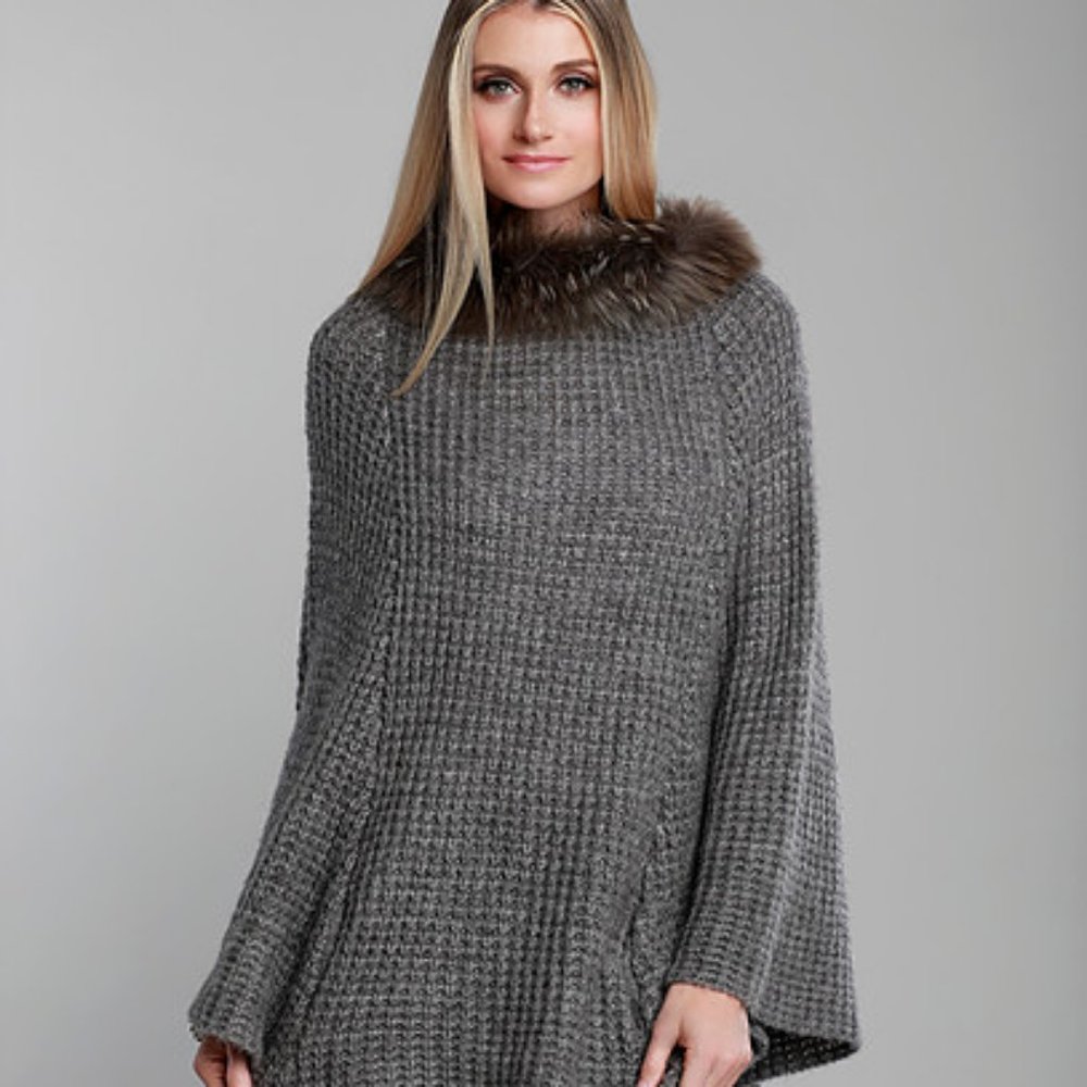DOLCE CABO WOMEN'S FUR PONCHO #71685 ONE SIZE